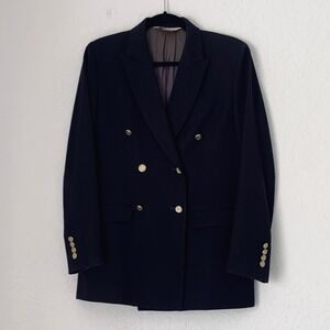 Austin Reed Blazer Womens 4 Navy Blue Wool Cashmere Double Breasted Gold Crest